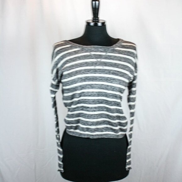 Ann Taylor LOFT Sweater Grey White Striped… - Picture 1 of 4